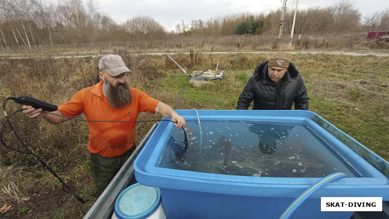 Зеленев Андрей, Леонов Дмитрий, бак снабдили кислородной подачей из баллона, перед закрытием проверили уровень кислорода