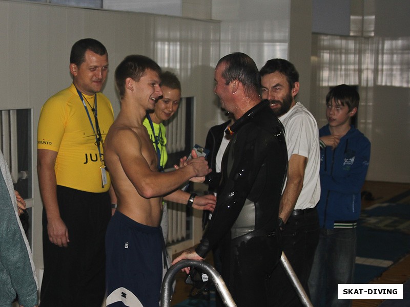 Шувалов Владимир, Пангаев Александр, и очередное золото в зачете у Саши, теперь в динамике без ласт, с результатом 105 метров