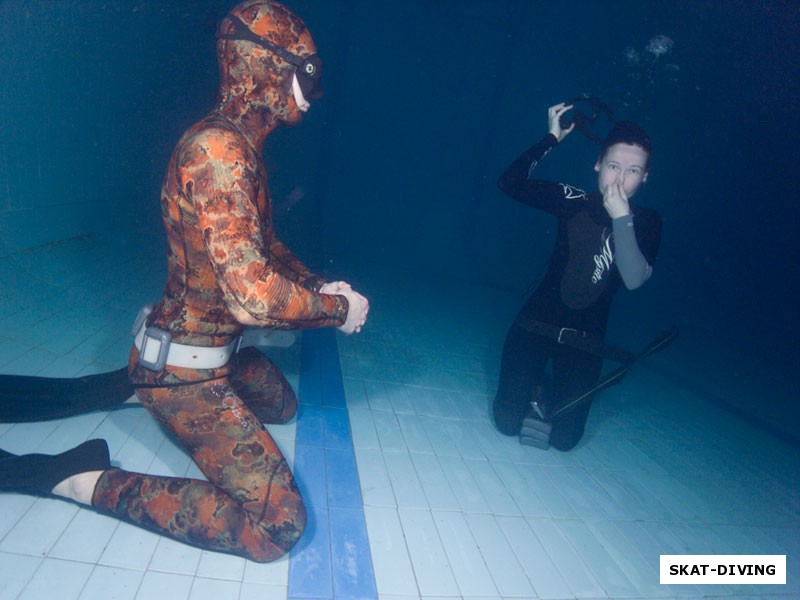 Шувалов Владимир, Гайнулина Анна, упражнение по снятию маски под водой