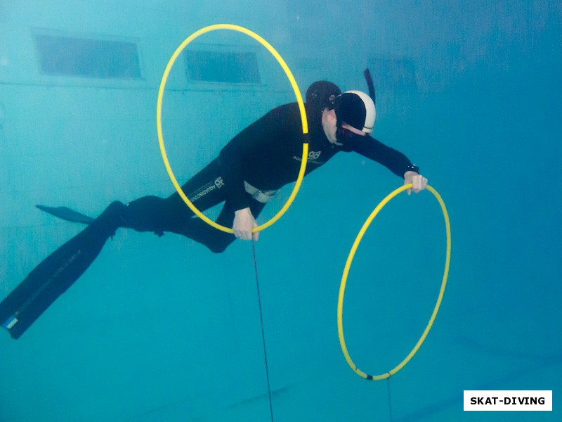 Николаенков Сергей, установка колец на глубокой части бассейна, они будут являться предполагаемыми завалами