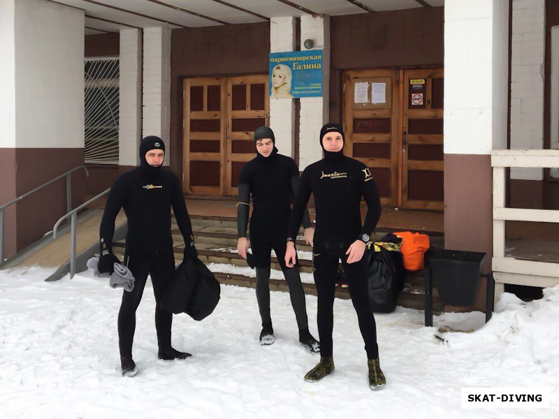 Волков Дмитрий, Евдокимов Александр, Федорук Дмитрий, на пороге гостеприимной десногорской бани