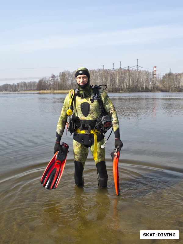 Волков Андрей, первое погружение в открытой воде для Андрея и его нового костюма