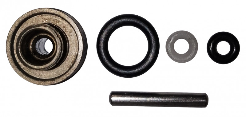 Гермоввод в разобранном виде: корпус, шток, фторопластовая шайба, 2 резиновых уплотнительных кольца