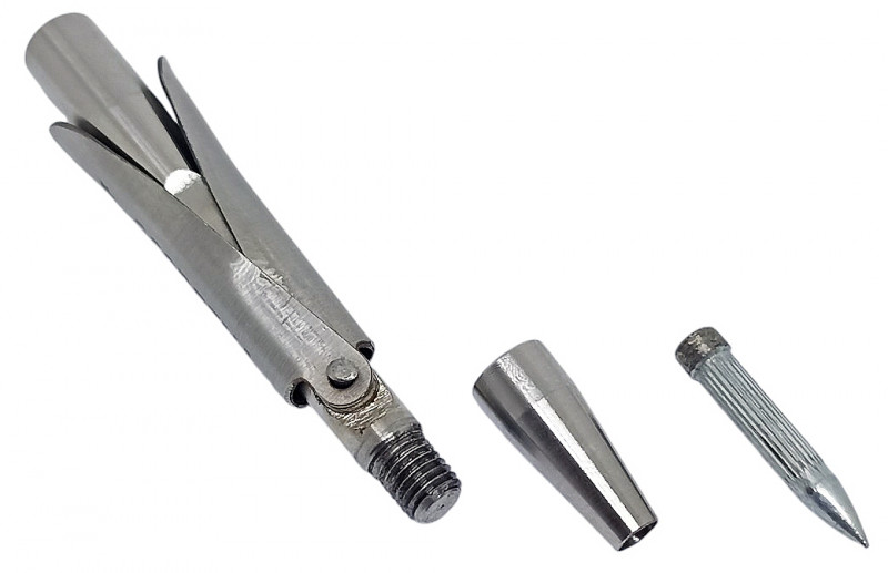 Основа наконечника имеет резьбовую часть (М7) под сменные головы, которая позволяет быстро менять бойки с разными типами заточки.