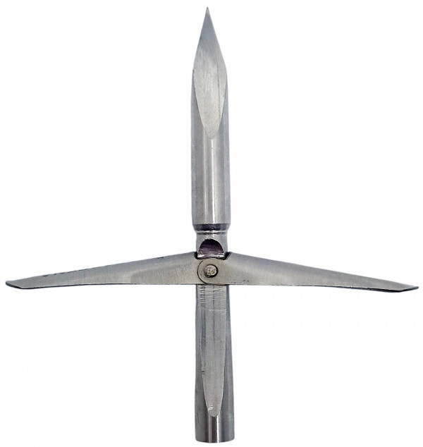 Максимальный угол раскрытия лепестков - почти 90 градусов для лучшего удержания трофейной добычи. Вес головной части увеличивает проникающую способность наконечника.