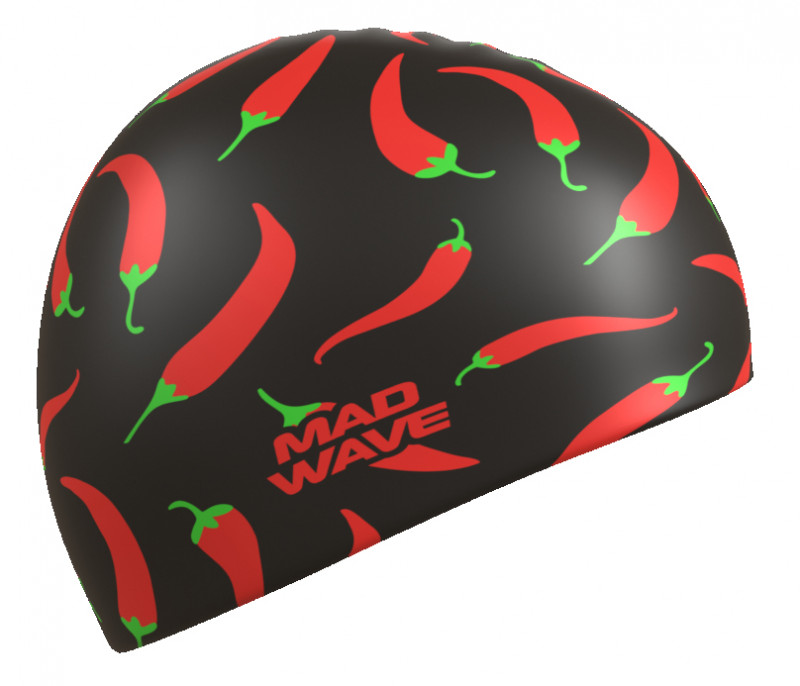 Черная силиконовая шапочка с красными острыми перцами для огненных тренировок.