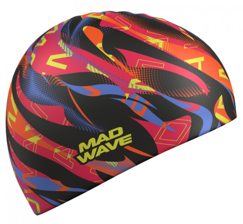 Силиконовая шапочка с абстрактным рисунком, напоминающим вечерний костер, выглядит ярко, но при этом достаточно сдержанно.