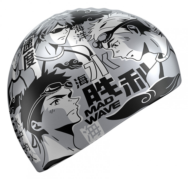 Серебристая шапочка со стилистикой аниме поможет поклонникам этого жанра найти единомышленников в бассейне.