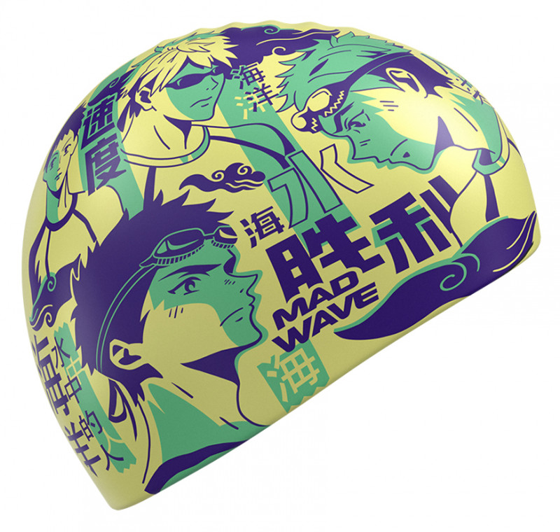 Желтая шапочка со стилистикой аниме поможет поклонникам этого жанра найти единомышленников в бассейне.