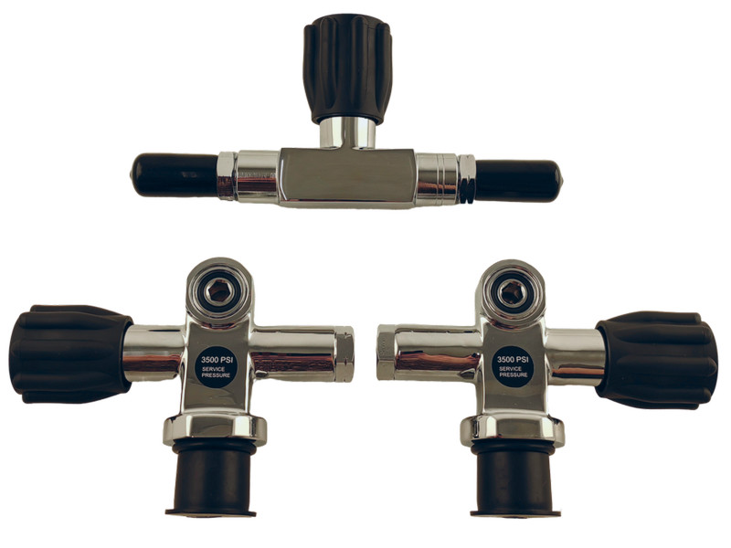 Комплект состоит из правого и левого вентилей, а также манифолда. Рекомендуемое рабочее давление каждого вентиля - не более 250 бар.