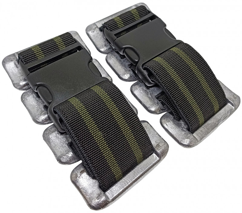 Покупая у нас, вы приобретаете комплект из 8 грузовых слитков весом по 250 грамм, двух пластиковых стопорных пряжек, двух эластичных лент с двумя застежками «фастекс».