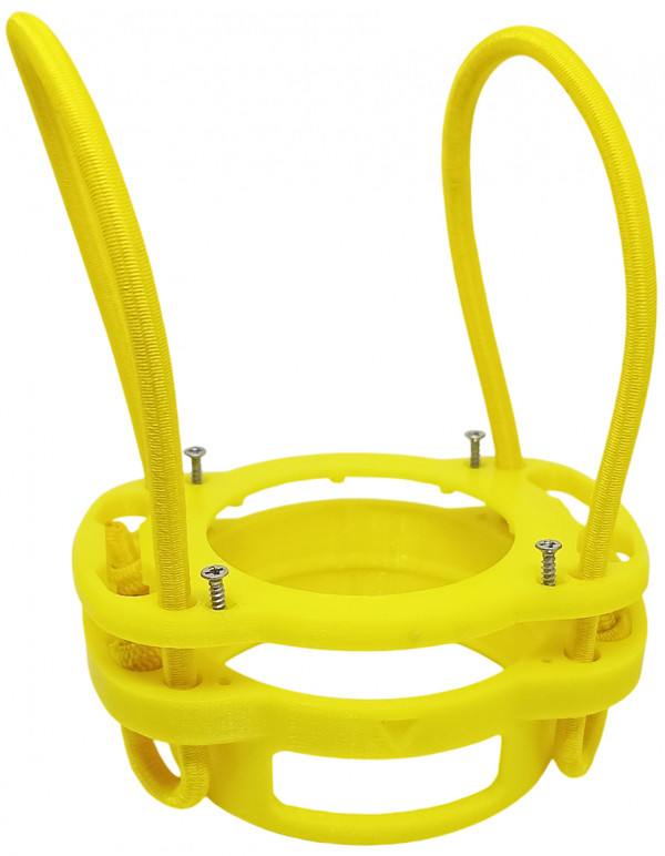 Держатель имеет съемную крышку снизу, прибор устанавливается внутрь и надежно зажимается этой крышкой, притянутой нержавеющими болтами (входят в комплект).