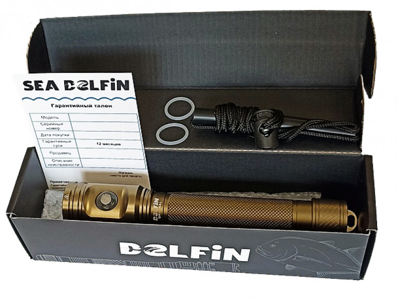 Каждый фонарь «DELFiN» имеет уникальный серийный номер для гарантийных обязательств и защиты от подделок. В комплекте: фонарь; два запасных уплотнительных кольца (О-ринга); ремешок (темляк) на руку; ГАРАНТИЙНЫЙ ТАЛОН НА 12 МЕСЯЦЕВ; фирменная коробка.