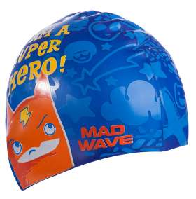 Шапка силиконовая «SUPER HERO» плавательная детская, синяя