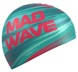 Шапочка с рисунком, напоминающим морские волны на закате и большой надписью с названием отличного бренда товаров для плавания - вариант, который подойдет всем, независимо от пола и возраста.