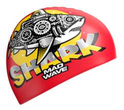 Красная шапочка с механической акулой станет прекрасным спутником юных пловцов-инженеров.